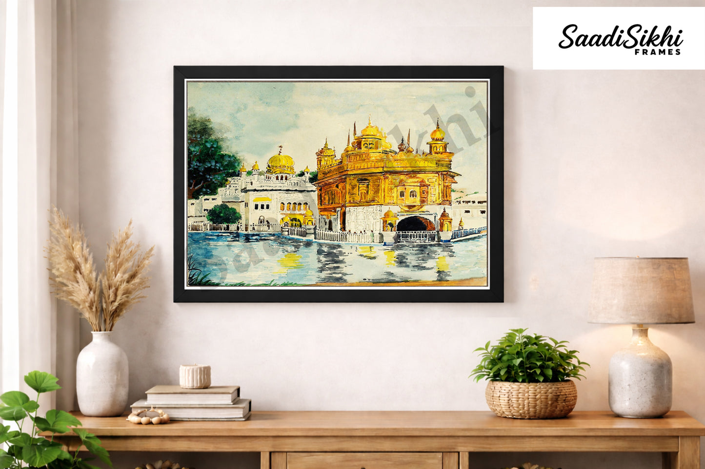 Golden Temple Sikh Art Print: Darbar Sahib Painting:-Digital Wall Art I Wall Frame I with Self Adhesive Hook (GT-011)
