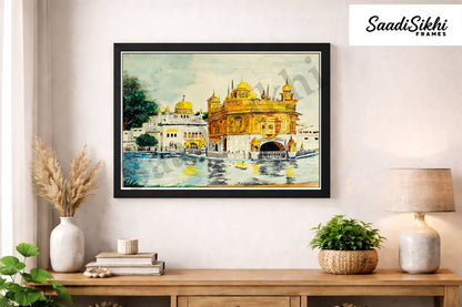 Golden Temple Sikh Art Print: Darbar Sahib Painting:-Digital Wall Art I Wall Frame I with Self Adhesive Hook (GT-011)