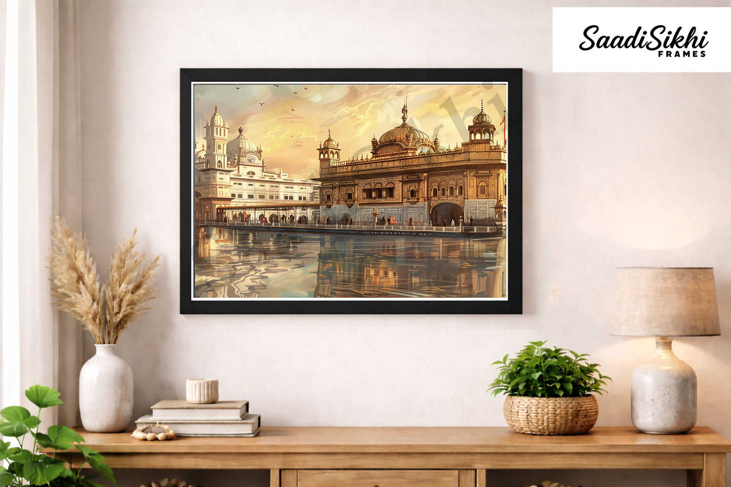 Golden Temple Sikh Art Print: Darbar Sahib Painting:-Digital Wall Art I Wall Frame I with Self Adhesive Hook (GT-009)