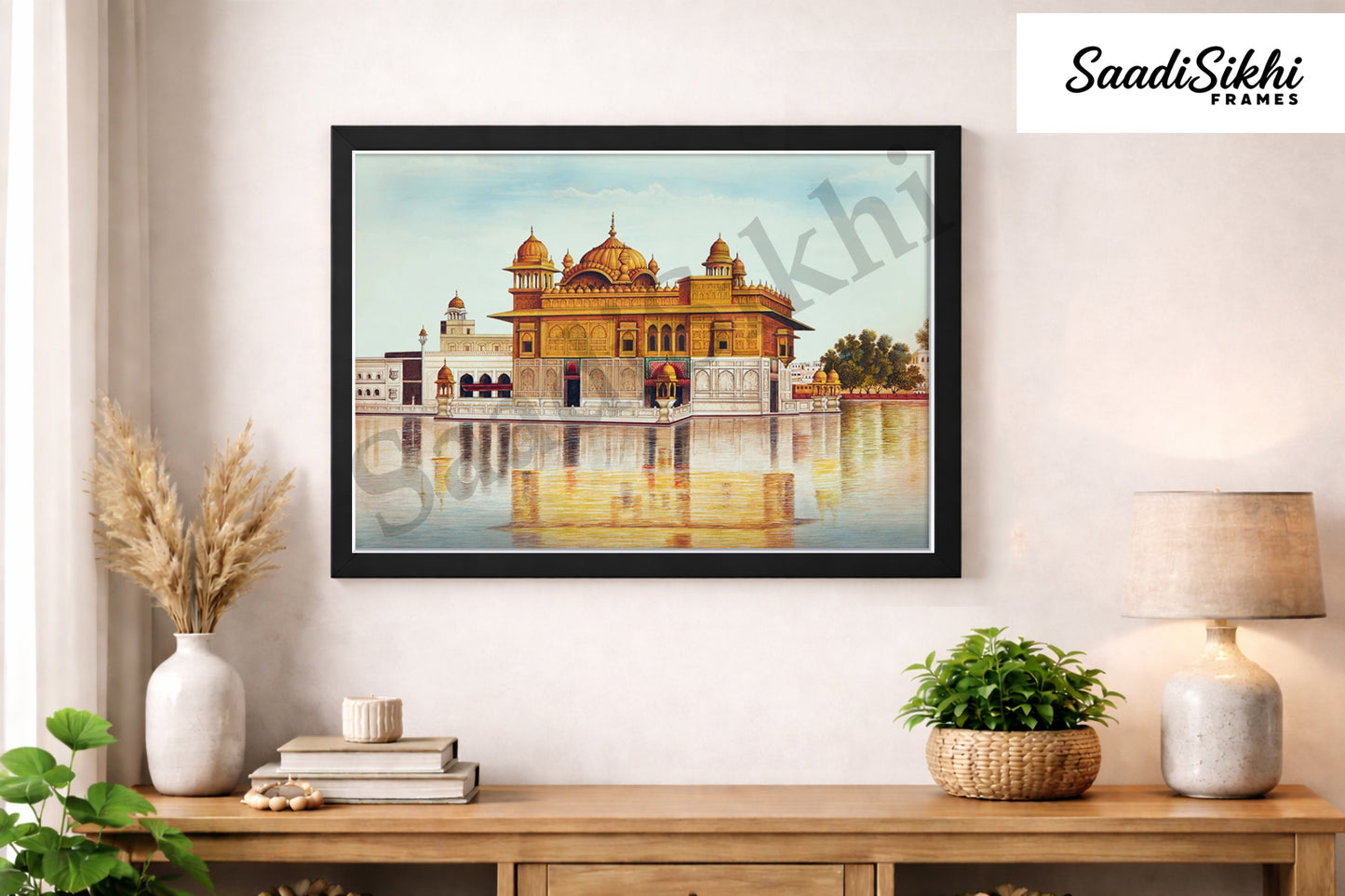 Golden Temple Sikh Art Print: Darbar Sahib Painting:-Digital Wall Art I Wall Frame I with Self Adhesive Hook (GT-006)