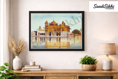 Golden Temple Sikh Art Print: Darbar Sahib Painting:-Digital Wall Art I Wall Frame I with Self Adhesive Hook (GT-006)