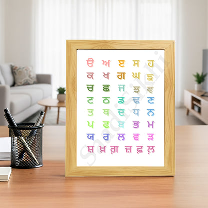 SaadiSikhi I Sikh Educational Wall Art "The Punjabi Gurmukhi Alphabet" Chart Frame Back To School Classroom Wall Decor Nursery Wall Art Kids Room Decor  Premium Office Desk / Study Desk / Side Tables and Wall Art Frames with Self Adhesive Hooks