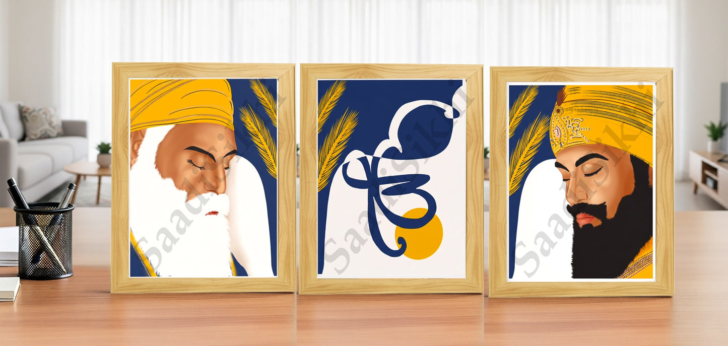 SaadiSikhi I SET OF 3 - Wall Decor Prints For Home , Housewarming Gifts, Sikh Quotes I Sikh Gift Ideas I Premium Office Desk / Study Desk / Side Tables and Wall Gurbani Art Wall Frames I with Self Adhesive Hook