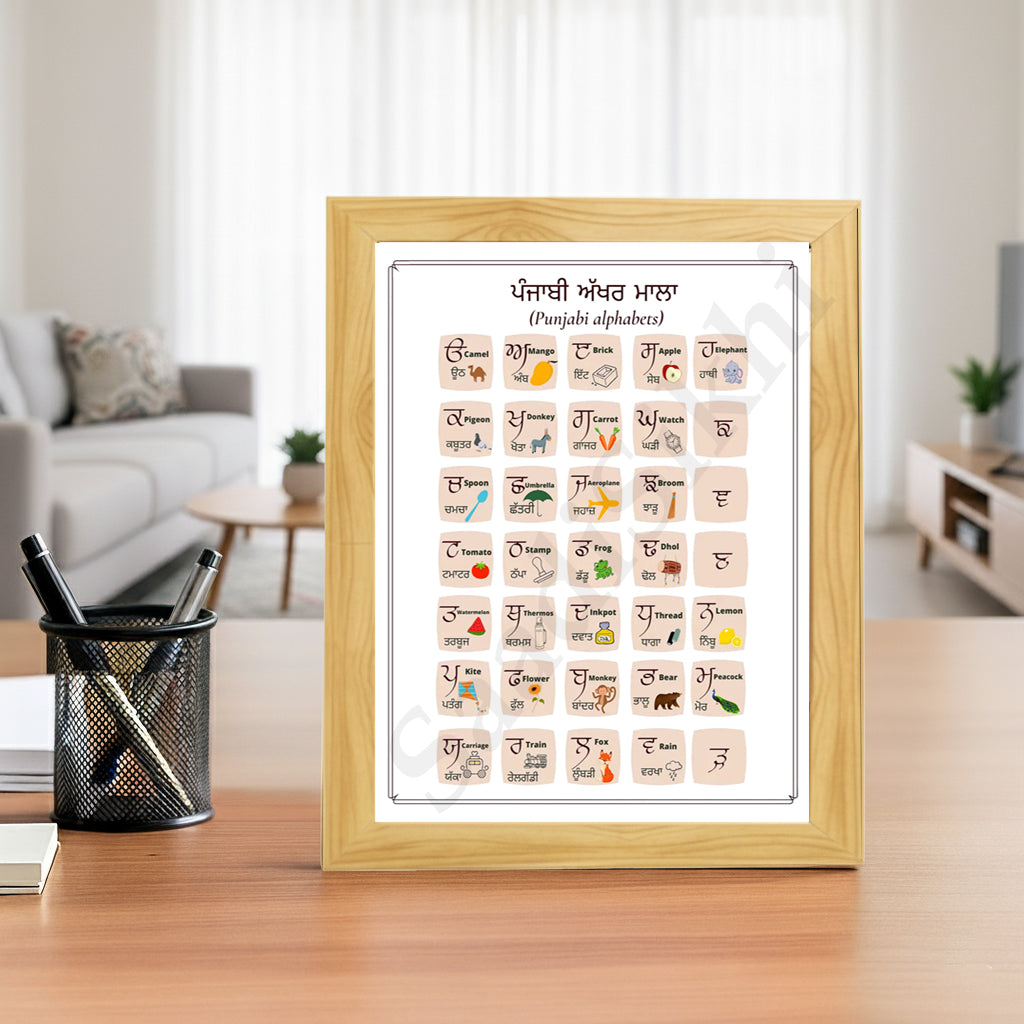 SaadiSikhi I Sikh Educational Wall Art Punjabi Alphabets Chart Frame Back To School Classroom Wall Decor Nursery Wall Art Kids Room Decor  Premium Office Desk / Study Desk / Side Tables and Wall Art Frames with Self Adhesive Hooks