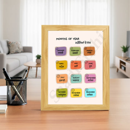 SaadiSikhi I "Months of year" - Wall Decor Prints For Home , Housewarming Gifts, Sikh Quotes I Sikh Gift Ideas I Premium Office Desk / Study Desk / Side Tables and Wall Gurbani Art Wall Frames I with Self Adhesive Hook