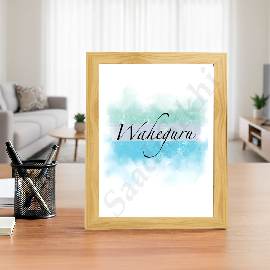 SaadiSikhi I "WAHEGURU" - Wall Decor Prints For Home , Housewarming Gifts, Sikh Quotes I Sikh Gift Ideas I Premium Office Desk / Study Desk / Side Tables and Wall Gurbani Art Wall Frames I with Self Adhesive Hook