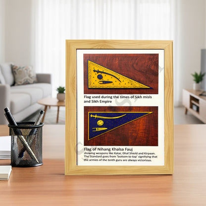 SaadiSikhi I "Khalsa Flag Wood" - Wall Decor Prints For Home , Housewarming Gifts, Sikh Quotes I Sikh Gift Ideas I Premium Office Desk / Study Desk / Side Tables and Wall Gurbani Art Wall Frames I with Self Adhesive Hook