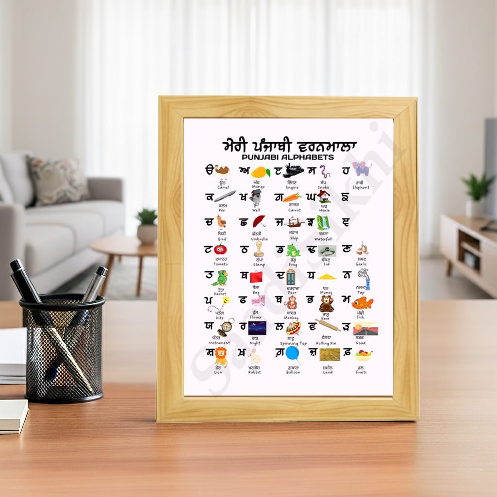 SaadiSikhi I Sikh Educational Wall Art Punjabi Alphabets Chart Frame Back To School Classroom Wall Decor Nursery Wall Art Kids Room Decor  Premium Office Desk / Study Desk / Side Tables and Wall Art Frames with Self Adhesive Hooks