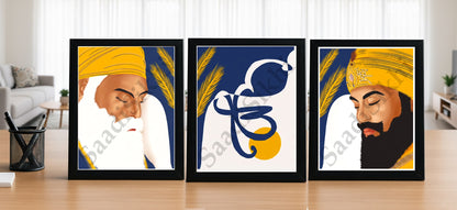 SaadiSikhi I SET OF 3 - Wall Decor Prints For Home , Housewarming Gifts, Sikh Quotes I Sikh Gift Ideas I Premium Office Desk / Study Desk / Side Tables and Wall Gurbani Art Wall Frames I with Self Adhesive Hook