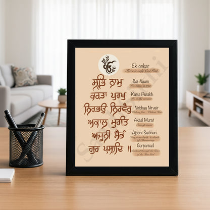 SaadiSikhi I "Mool Mantar in English with Meaning" - Wall Decor Prints For Home , Housewarming Gifts, Sikh Quotes I Sikh Gift Ideas I Premium Office Desk / Study Desk / Side Tables and Wall Gurbani Art Wall Frames I with Self Adhesive Hook