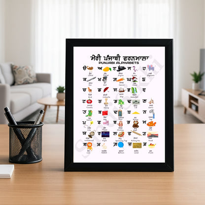 SaadiSikhi I Sikh Educational Wall Art Punjabi Alphabets Chart Frame Back To School Classroom Wall Decor Nursery Wall Art Kids Room Decor  Premium Office Desk / Study Desk / Side Tables and Wall Art Frames with Self Adhesive Hooks
