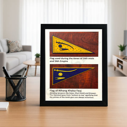 SaadiSikhi I "Khalsa Flag Wood" - Wall Decor Prints For Home , Housewarming Gifts, Sikh Quotes I Sikh Gift Ideas I Premium Office Desk / Study Desk / Side Tables and Wall Gurbani Art Wall Frames I with Self Adhesive Hook