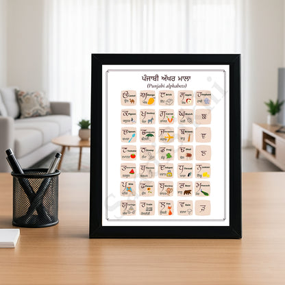 SaadiSikhi I Sikh Educational Wall Art Punjabi Alphabets Chart Frame Back To School Classroom Wall Decor Nursery Wall Art Kids Room Decor  Premium Office Desk / Study Desk / Side Tables and Wall Art Frames with Self Adhesive Hooks