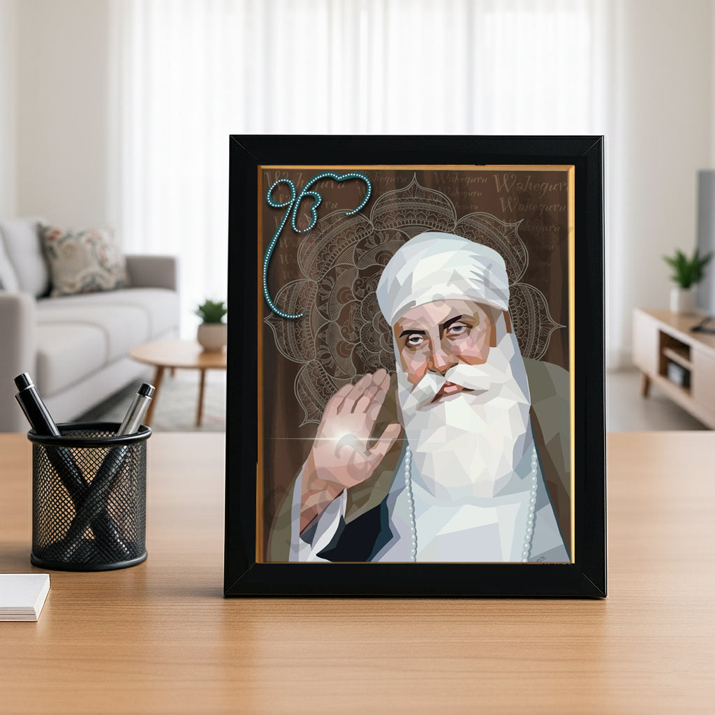 SaadiSikhi I "GURU NANAK DEV JI" - Wall Decor Prints For Home , Housewarming Gifts, Sikh Quotes I Sikh Gift Ideas I Premium Office Desk / Study Desk / Side Tables and Wall Gurbani Art Wall Frames I with Self Adhesive Hook