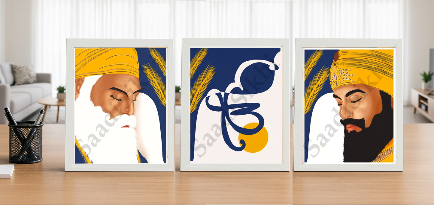 SaadiSikhi I SET OF 3 - Wall Decor Prints For Home , Housewarming Gifts, Sikh Quotes I Sikh Gift Ideas I Premium Office Desk / Study Desk / Side Tables and Wall Gurbani Art Wall Frames I with Self Adhesive Hook
