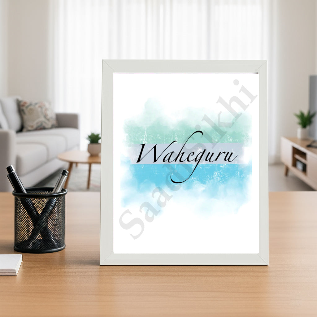 SaadiSikhi I "WAHEGURU" - Wall Decor Prints For Home , Housewarming Gifts, Sikh Quotes I Sikh Gift Ideas I Premium Office Desk / Study Desk / Side Tables and Wall Gurbani Art Wall Frames I with Self Adhesive Hook