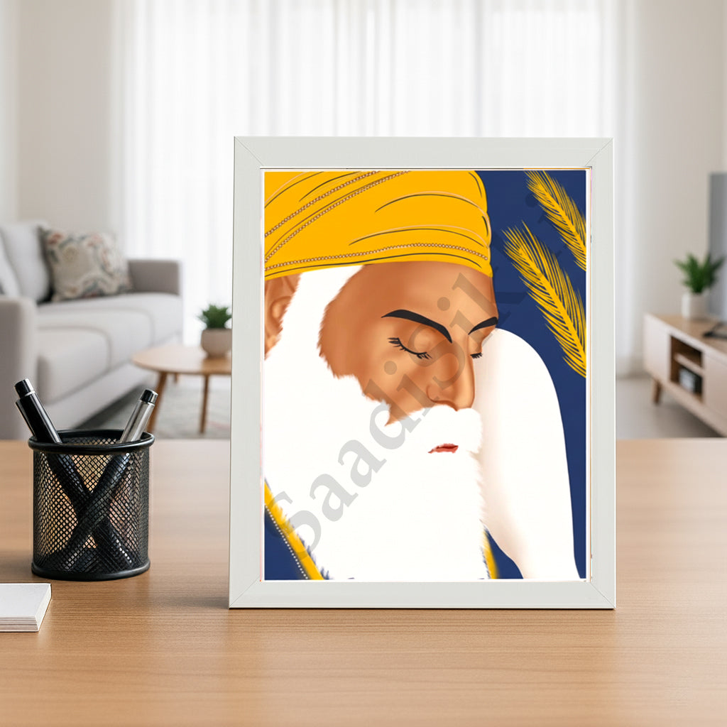 SaadiSikhi I "GURU NANAK DEV JI" - Wall Decor Prints For Home , Housewarming Gifts, Sikh Quotes I Sikh Gift Ideas I Premium Office Desk / Study Desk / Side Tables and Wall Gurbani Art Wall Frames I with Self Adhesive Hook