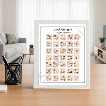SaadiSikhi I Sikh Educational Wall Art Punjabi Alphabets Chart Frame Back To School Classroom Wall Decor Nursery Wall Art Kids Room Decor  Premium Office Desk / Study Desk / Side Tables and Wall Art Frames with Self Adhesive Hooks