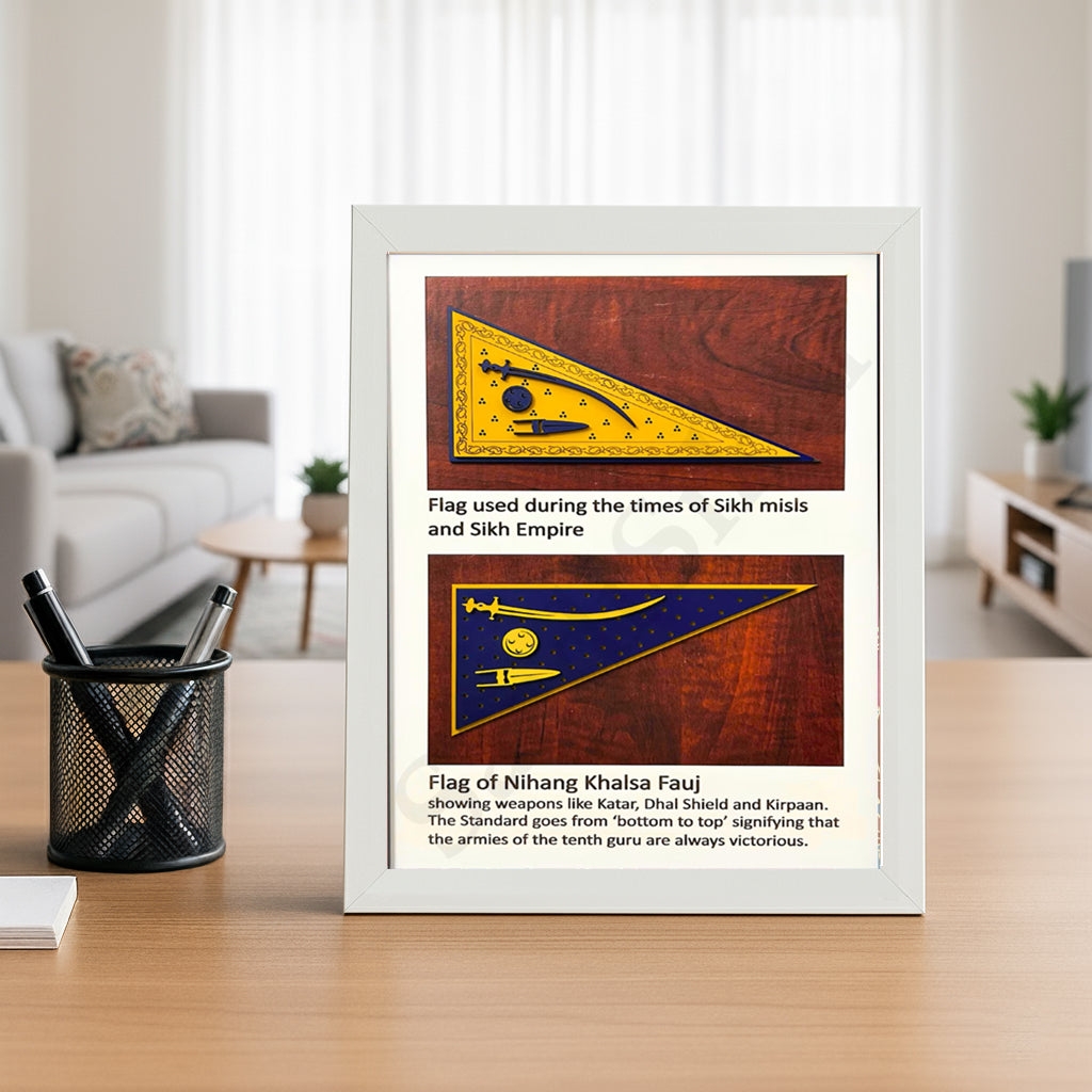 SaadiSikhi I "Khalsa Flag Wood" - Wall Decor Prints For Home , Housewarming Gifts, Sikh Quotes I Sikh Gift Ideas I Premium Office Desk / Study Desk / Side Tables and Wall Gurbani Art Wall Frames I with Self Adhesive Hook