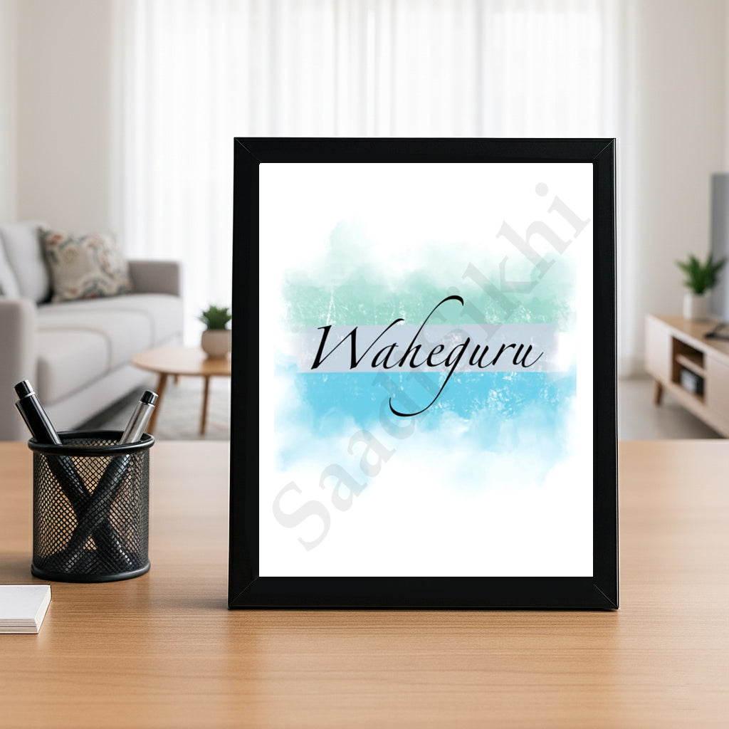 SaadiSikhi I "WAHEGURU" - Wall Decor Prints For Home , Housewarming Gifts, Sikh Quotes I Sikh Gift Ideas I Premium Office Desk / Study Desk / Side Tables and Wall Gurbani Art Wall Frames I with Self Adhesive Hook