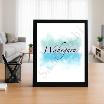 SaadiSikhi I "WAHEGURU" - Wall Decor Prints For Home , Housewarming Gifts, Sikh Quotes I Sikh Gift Ideas I Premium Office Desk / Study Desk / Side Tables and Wall Gurbani Art Wall Frames I with Self Adhesive Hook