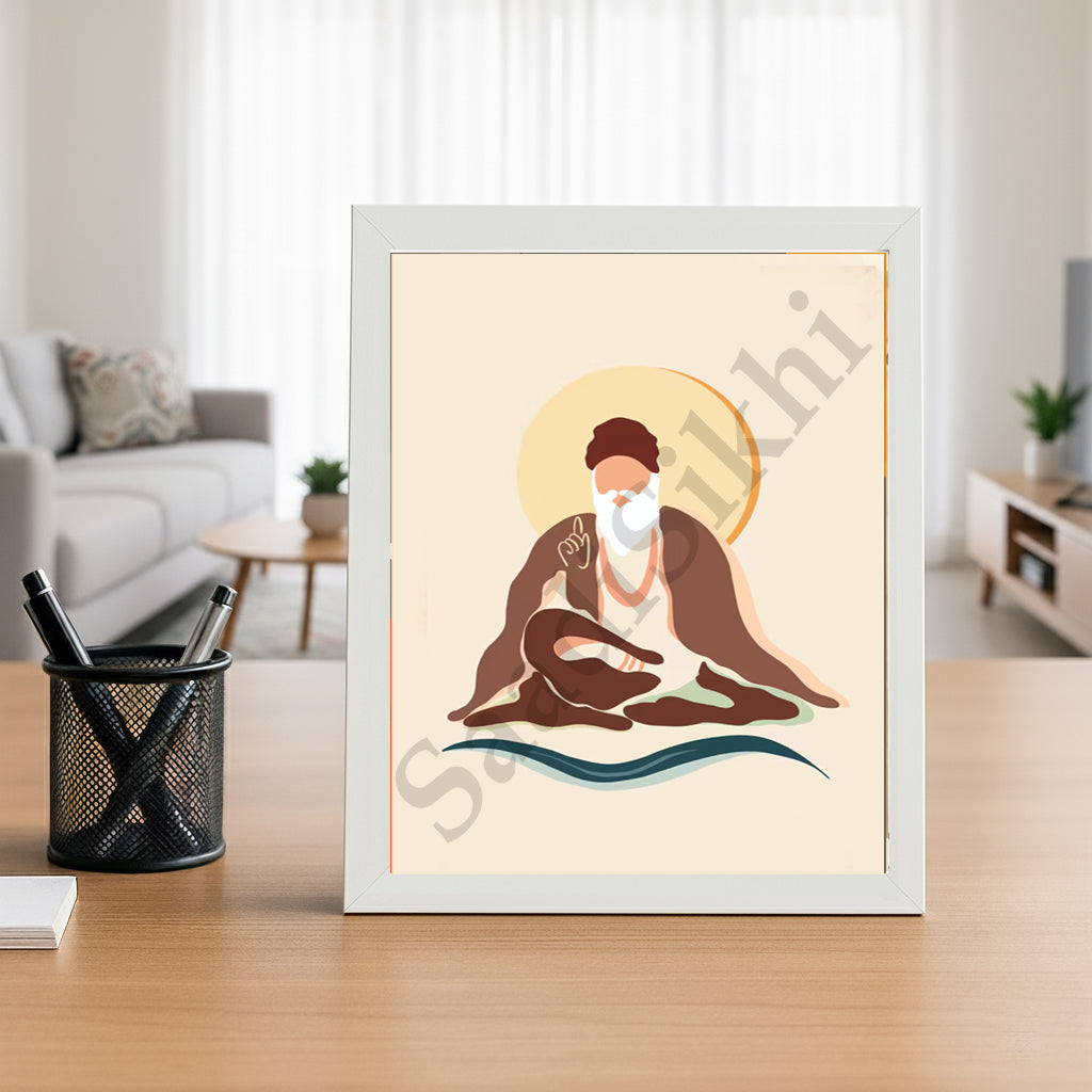 SaadiSikhi I "GURU NANAK DEV JI" - Wall Decor Prints For Home , Housewarming Gifts, Sikh Quotes I Sikh Gift Ideas I Premium Office Desk / Study Desk / Side Tables and Wall Gurbani Art Wall Frames I with Self Adhesive Hook