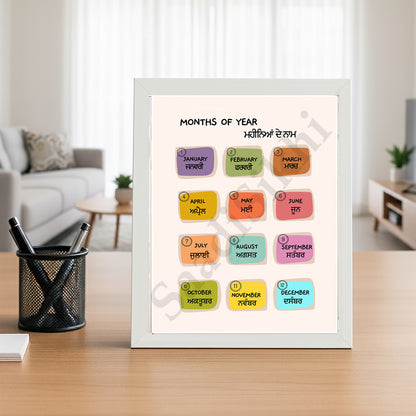 SaadiSikhi I "Months of year" - Wall Decor Prints For Home , Housewarming Gifts, Sikh Quotes I Sikh Gift Ideas I Premium Office Desk / Study Desk / Side Tables and Wall Gurbani Art Wall Frames I with Self Adhesive Hook