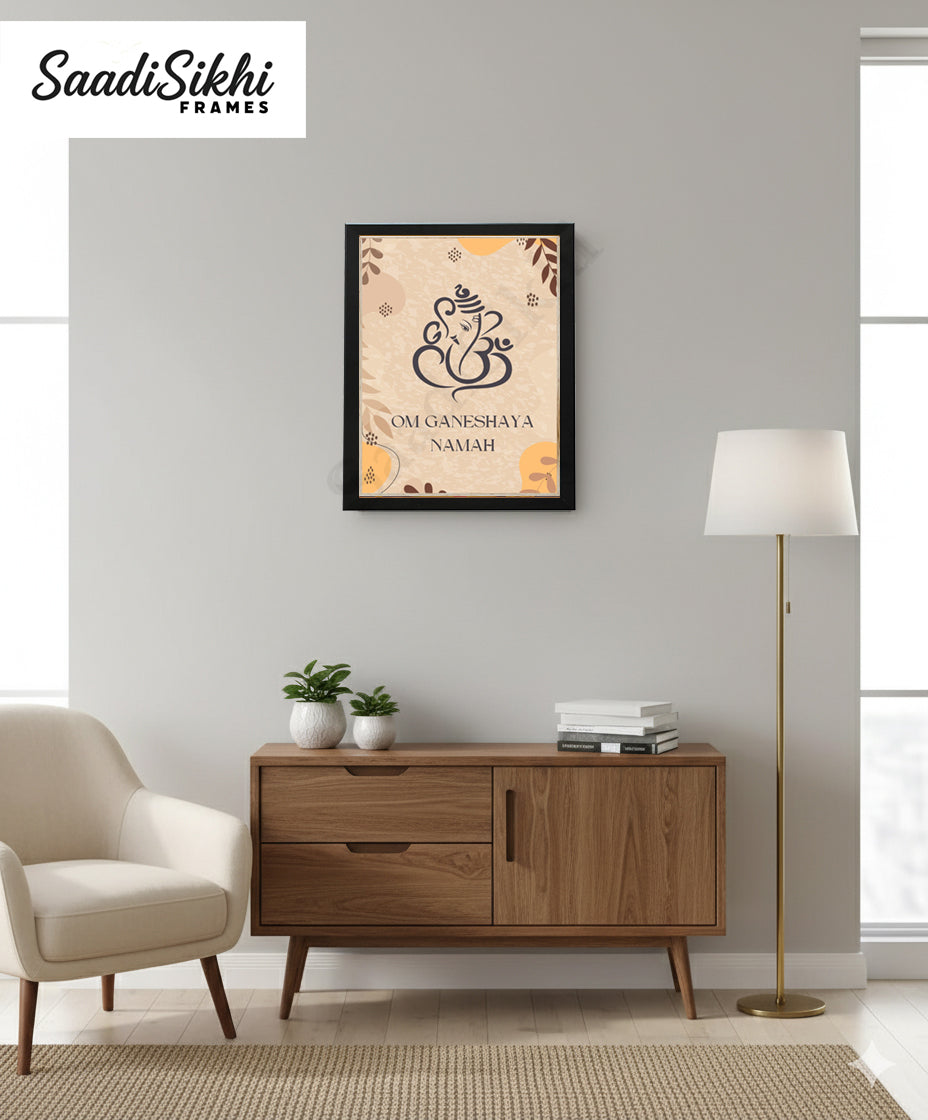 Abstract Modern Om Ganesha Minimalist Line Drawing Indian Hindu God Home Wall Decor I Boho Art I Simple Ganesha Puja Room Decor IIndian ArtI Wall Frame I with Self Adhesive Hook (SS-GJI-028)