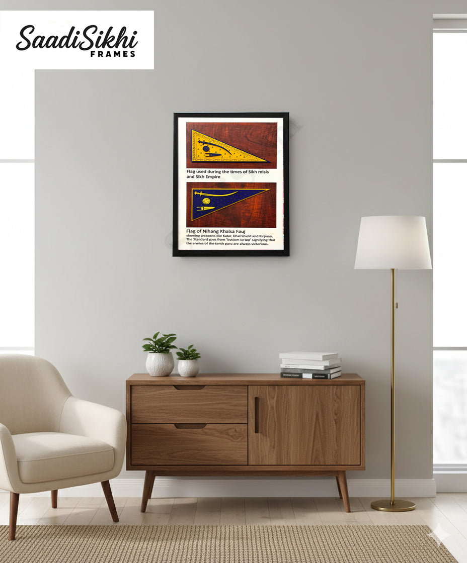 SaadiSikhi I "Khalsa Flag Wood" - Wall Decor Prints For Home , Housewarming Gifts, Sikh Quotes I Sikh Gift Ideas I Premium Office Desk / Study Desk / Side Tables and Wall Gurbani Art Wall Frames I with Self Adhesive Hook