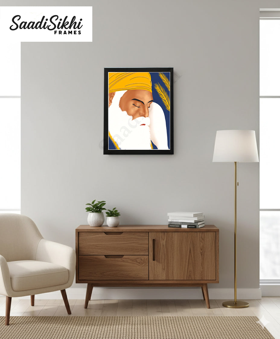 SaadiSikhi I "GURU NANAK DEV JI" - Wall Decor Prints For Home , Housewarming Gifts, Sikh Quotes I Sikh Gift Ideas I Premium Office Desk / Study Desk / Side Tables and Wall Gurbani Art Wall Frames I with Self Adhesive Hook
