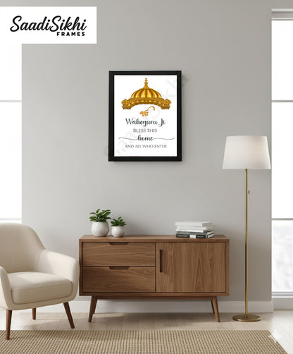 SaadiSikhi I "Waheguru Bless This Home" - Wall Decor Prints For Home , Housewarming Gifts, Sikh Quotes I Sikh Gift Ideas I Premium Office Desk / Study Desk / Side Tables and Wall Gurbani Art Wall Frames I with Self Adhesive Hook