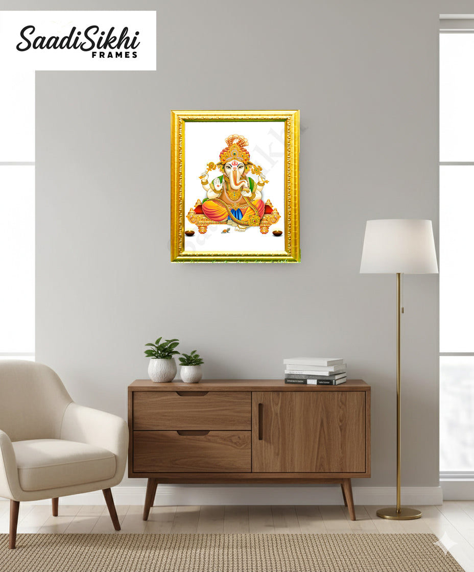 Abstract Modern Om Ganesha Minimalist Line Drawing Indian Hindu God Home Wall Decor I Boho Art I Simple Ganesha Puja Room Decor IIndian ArtI Wall Frame I with Self Adhesive Hook (SS-GJI-027)