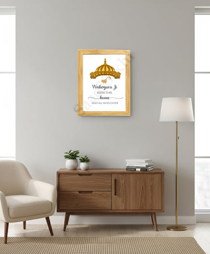 SaadiSikhi I "Waheguru Bless This Home" - Wall Decor Prints For Home , Housewarming Gifts, Sikh Quotes I Sikh Gift Ideas I Premium Office Desk / Study Desk / Side Tables and Wall Gurbani Art Wall Frames I with Self Adhesive Hook