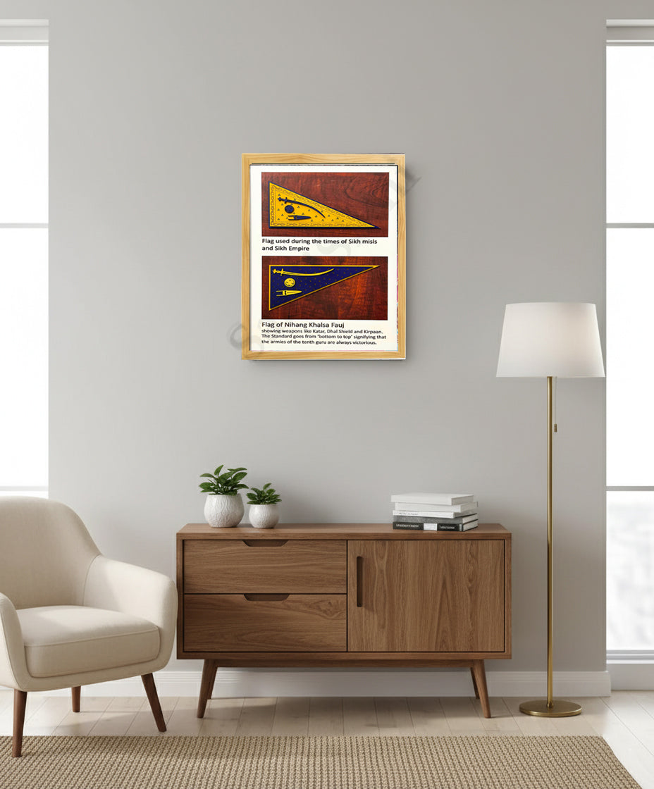 SaadiSikhi I "Khalsa Flag Wood" - Wall Decor Prints For Home , Housewarming Gifts, Sikh Quotes I Sikh Gift Ideas I Premium Office Desk / Study Desk / Side Tables and Wall Gurbani Art Wall Frames I with Self Adhesive Hook