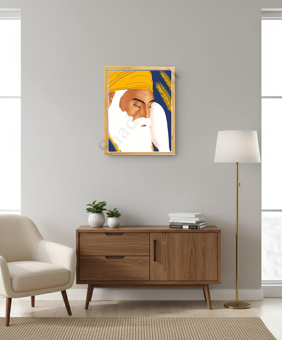 SaadiSikhi I "GURU NANAK DEV JI" - Wall Decor Prints For Home , Housewarming Gifts, Sikh Quotes I Sikh Gift Ideas I Premium Office Desk / Study Desk / Side Tables and Wall Gurbani Art Wall Frames I with Self Adhesive Hook