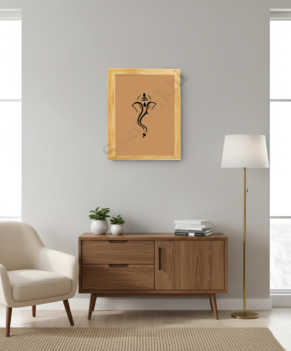 Abstract Modern Om Ganesha Minimalist Line Drawing Indian Hindu God Home Wall Decor I Boho Art I Simple Ganesha Puja Room Decor IIndian ArtI Wall Frame I with Self Adhesive Hook (SS-GJI-006)