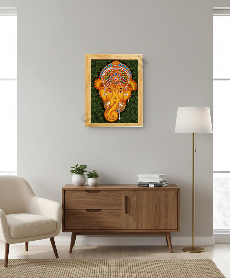 Abstract Modern Om Ganesha Minimalist Line Drawing Indian Hindu God Home Wall Decor I Boho Art I Simple Ganesha Puja Room Decor IIndian ArtI Wall Frame I with Self Adhesive Hook (SS-GJI-014)