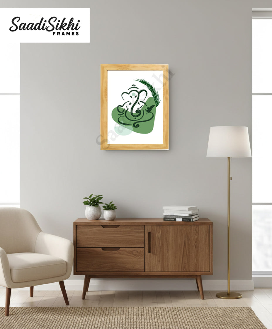 Abstract Modern Om Ganesha Minimalist Line Drawing Indian Hindu God Home Wall Decor I Boho Art I Simple Ganesha Puja Room Decor IIndian ArtI Wall Frame I with Self Adhesive Hook (SS-GJI-003)