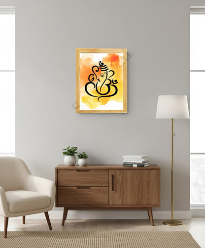Abstract Modern Om Ganesha Minimalist Line Drawing Indian Hindu God Home Wall Decor I Boho Art I Simple Ganesha Puja Room Decor IIndian ArtI Wall Frame I with Self Adhesive Hook (SS-GJI-011)