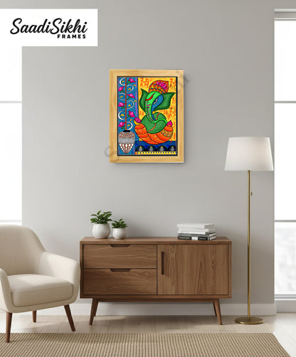 Colorful Madhubani Indian God Ganesha print I Meditation art decor I Yoga studio | Colorful wall decor I Indian Art I Wall Frame I with Self Adhesive Hook