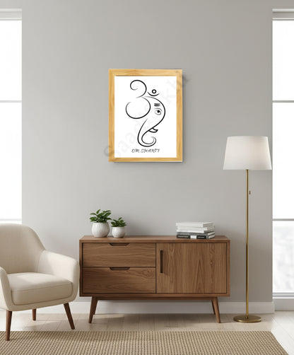 Abstract Modern Om Ganesha Minimalist Line Drawing Indian Hindu God Home Wall Decor I Boho Art I Simple Ganesha Puja Room Decor IIndian ArtI Wall Frame I with Self Adhesive Hook (SS-GJI-007)