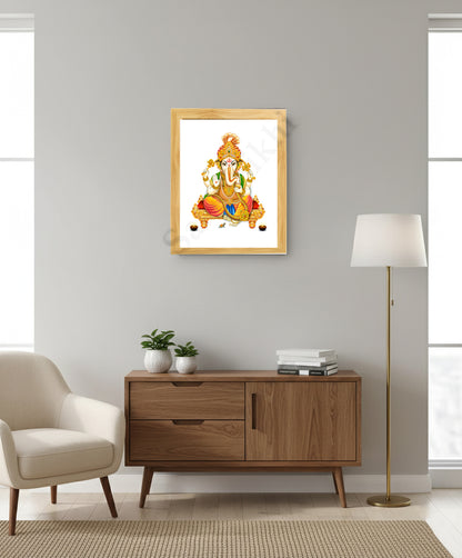 Abstract Modern Om Ganesha Minimalist Line Drawing Indian Hindu God Home Wall Decor I Boho Art I Simple Ganesha Puja Room Decor IIndian ArtI Wall Frame I with Self Adhesive Hook (SS-GJI-027)