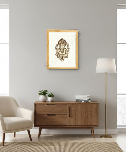 Abstract Modern Om Ganesha Minimalist Line Drawing Indian Hindu God Home Wall Decor I Boho Art I Simple Ganesha Puja Room Decor IIndian ArtI Wall Frame I with Self Adhesive Hook (SS-GJI-013)