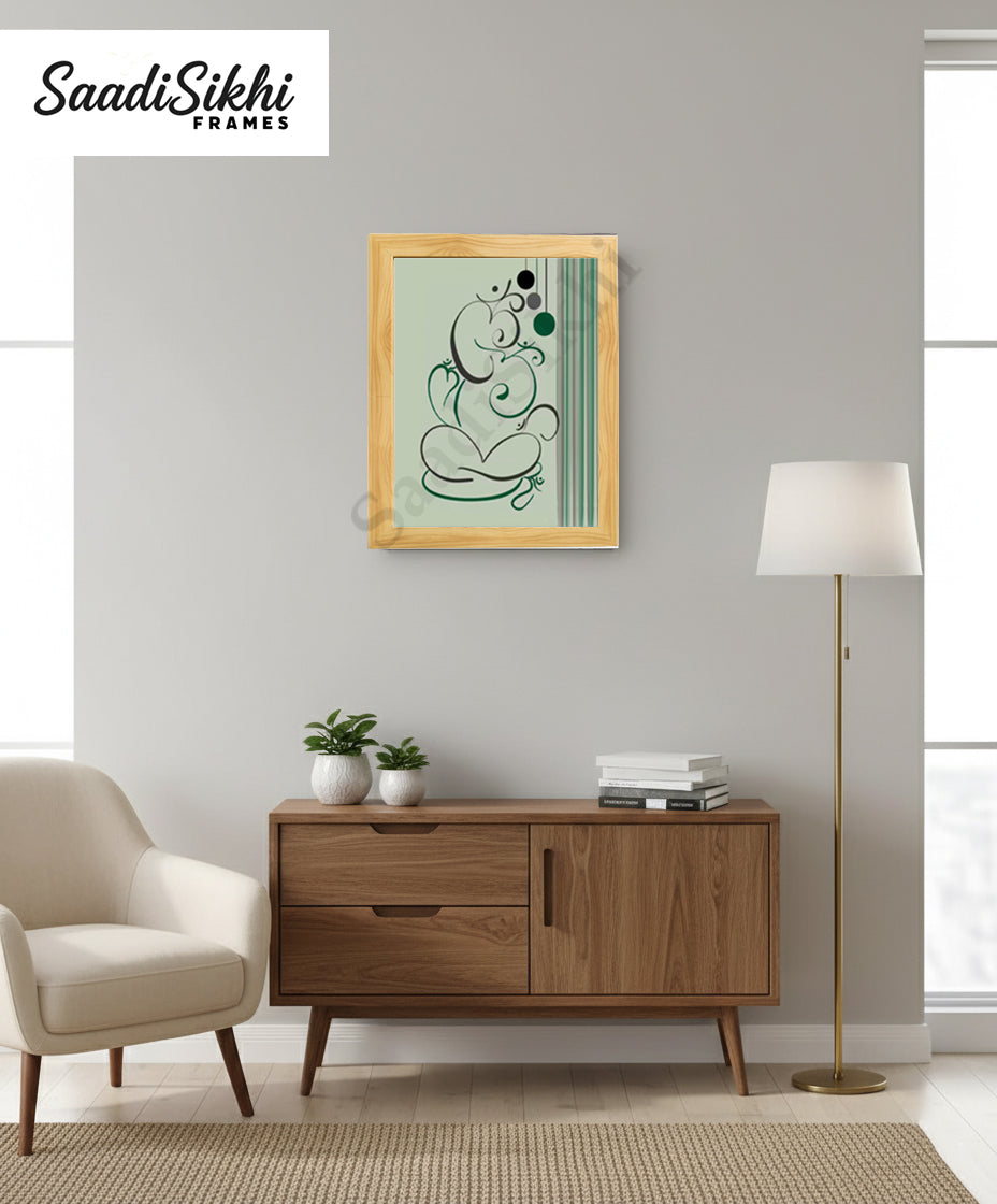 Abstract Modern Om Ganesha Minimalist Line Drawing Indian Hindu God Home Wall Decor I Boho Art I Simple Ganesha Puja Room Decor IIndian ArtI Wall Frame I with Self Adhesive Hook (SS-GJI-012)
