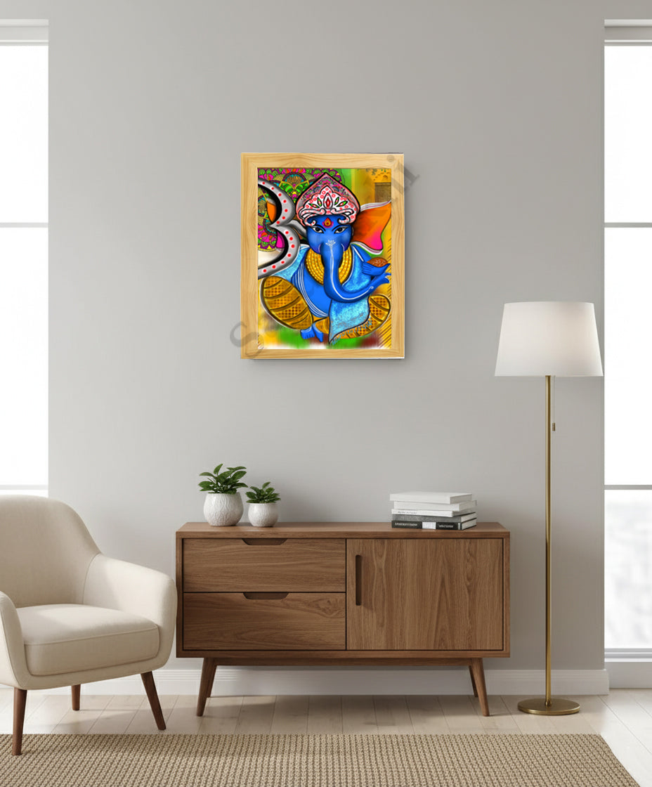 Colorful Madhubani Indian God Ganesha print I Meditation art decor I Yoga studio | Colorful wall decor I Indian Art I Wall Frame I with Self Adhesive Hook