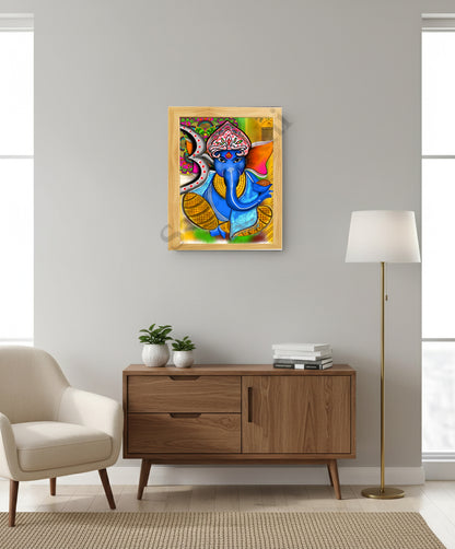 Colorful Madhubani Indian God Ganesha print I Meditation art decor I Yoga studio | Colorful wall decor I Indian Art I Wall Frame I with Self Adhesive Hook