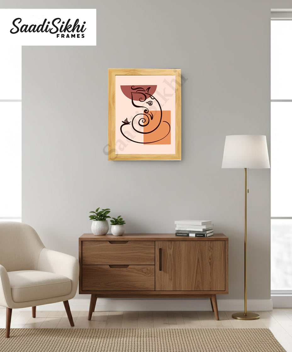 Abstract Modern Om Ganesha Minimalist Line Drawing Indian Hindu God Home Wall Decor I Boho Art I Simple Ganesha Puja Room Decor IIndian ArtI Wall Frame I with Self Adhesive Hook (SS-GJI-024)