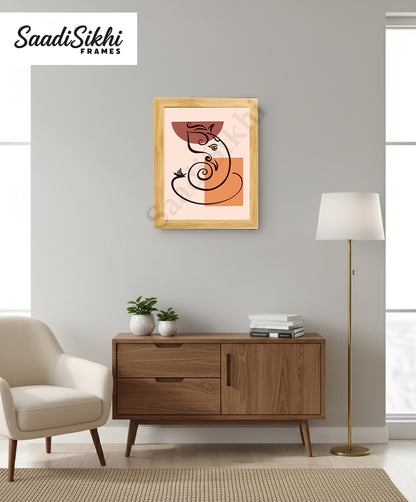 Abstract Modern Om Ganesha Minimalist Line Drawing Indian Hindu God Home Wall Decor I Boho Art I Simple Ganesha Puja Room Decor IIndian ArtI Wall Frame I with Self Adhesive Hook (SS-GJI-024)