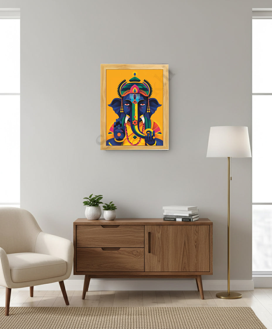 Colorful Madhubani Indian God Ganesha print I Meditation art decor I Yoga studio | Colorful wall decor I Indian Art I Wall Frame I with Self Adhesive Hook