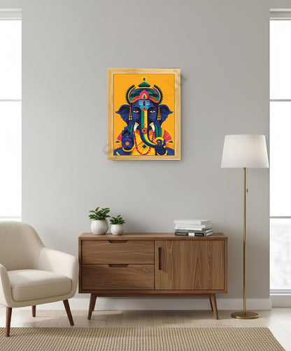 Colorful Madhubani Indian God Ganesha print I Meditation art decor I Yoga studio | Colorful wall decor I Indian Art I Wall Frame I with Self Adhesive Hook